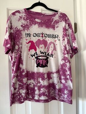 In October We Wear Pink Bleach Dye Graphic Tee Women’s Size Large